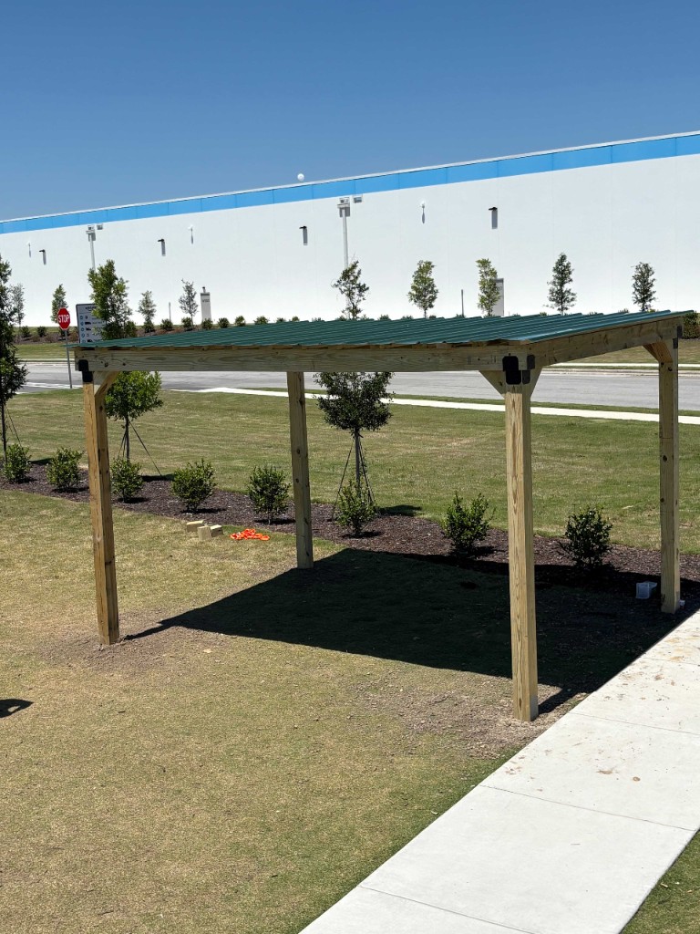 Finished commercial pergola side view