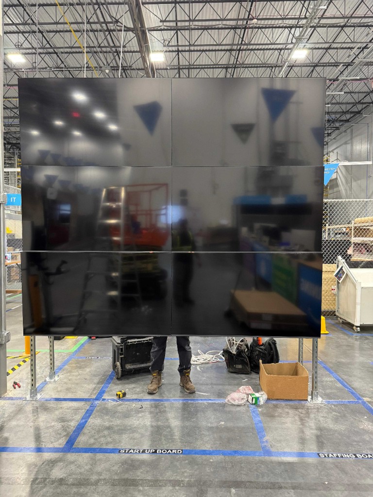 Large warehouse display wall installation